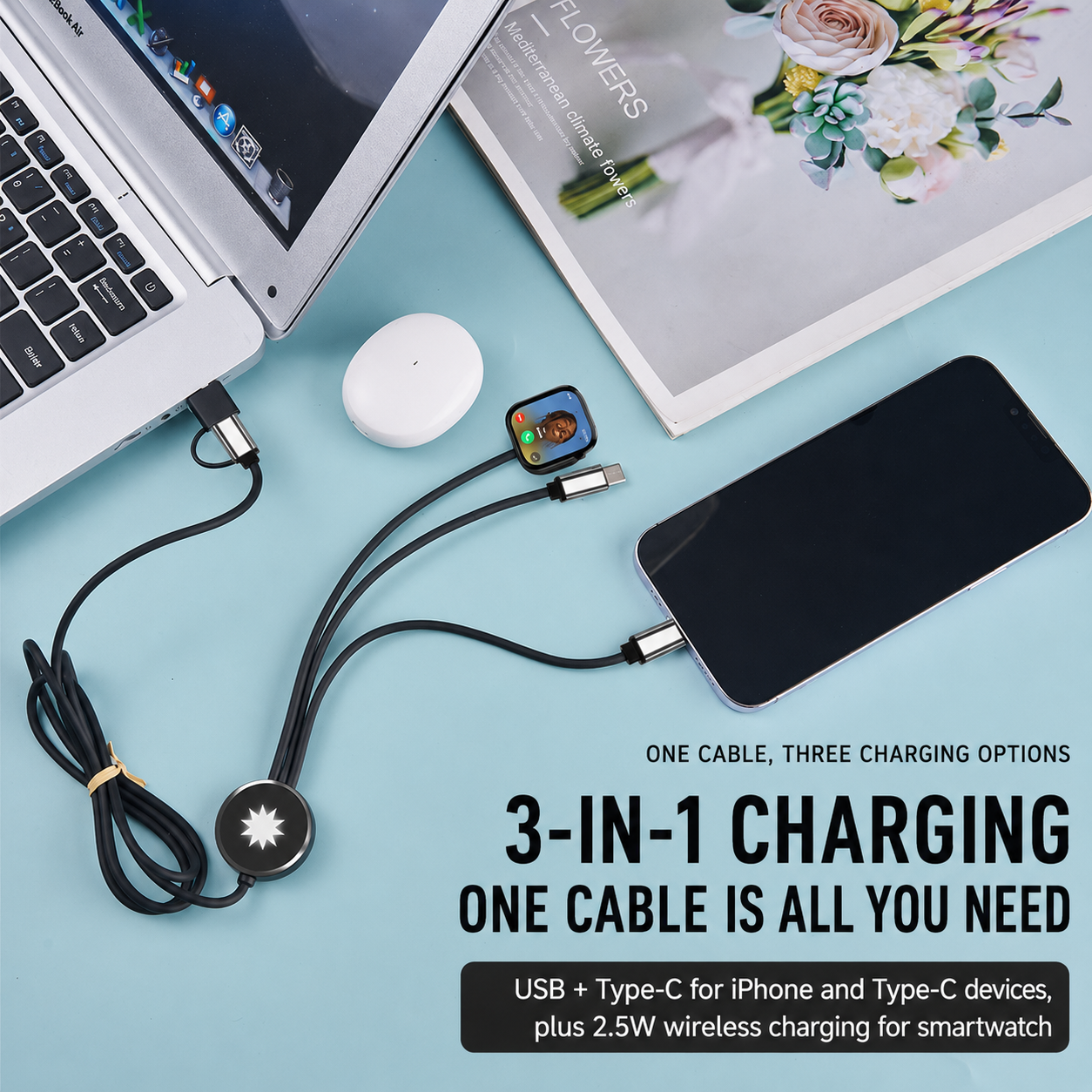 Three charging connectors in one cable