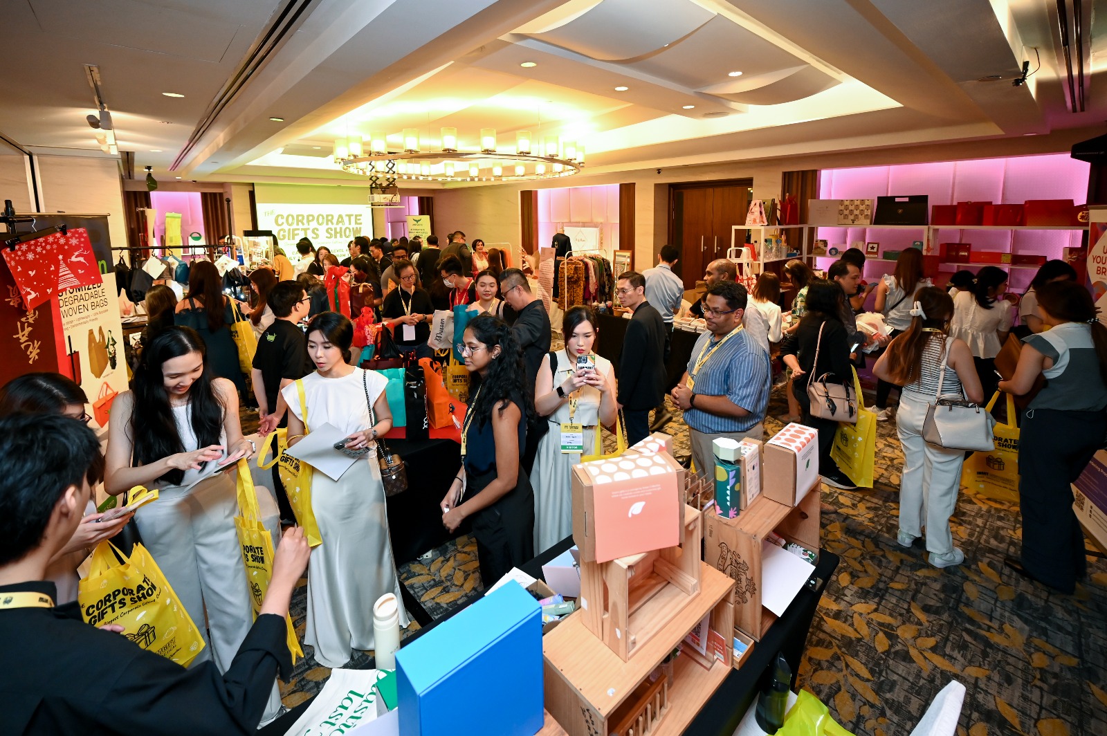 Close-up of premium gift samples on display