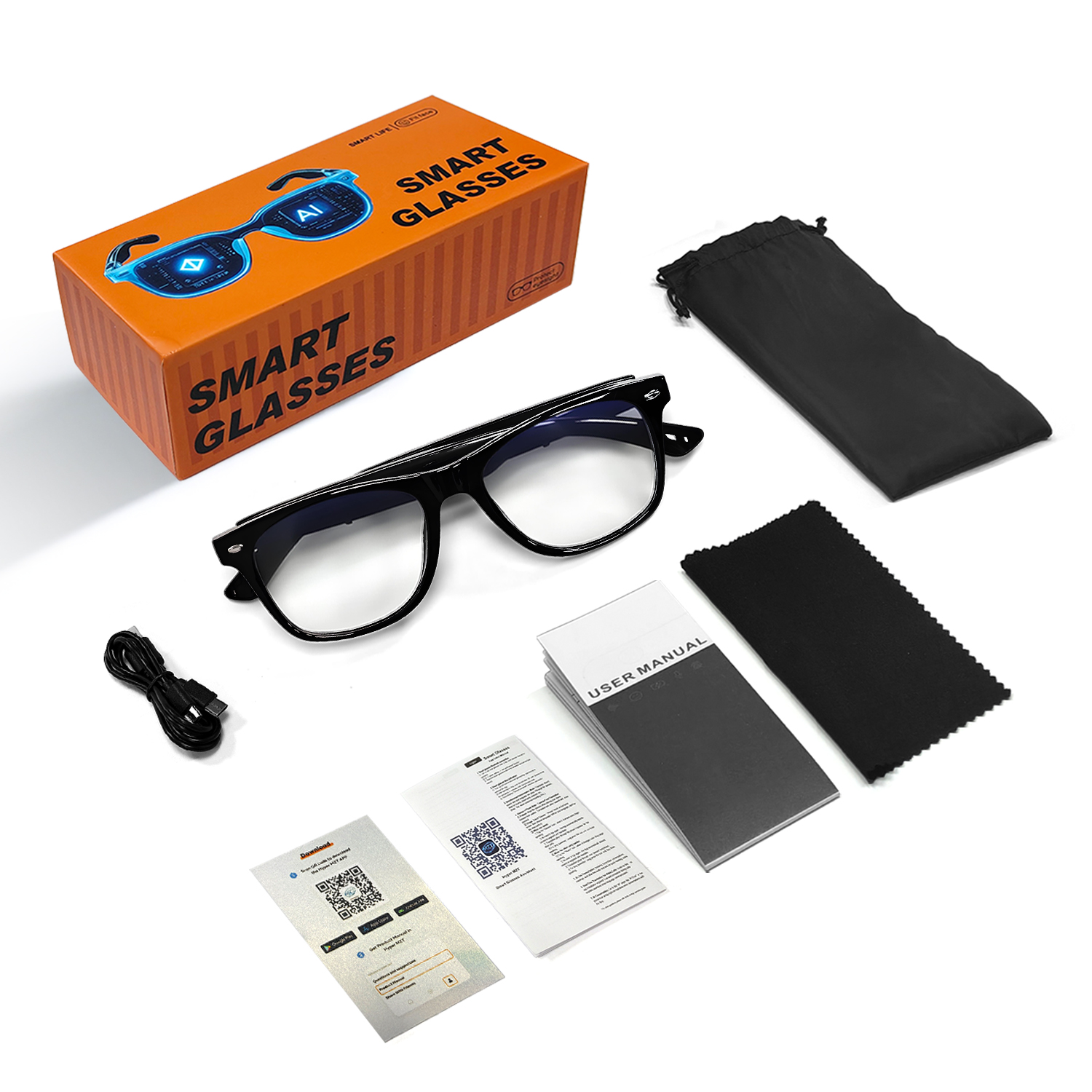 AI Smart Speaker Glasses packaging contents