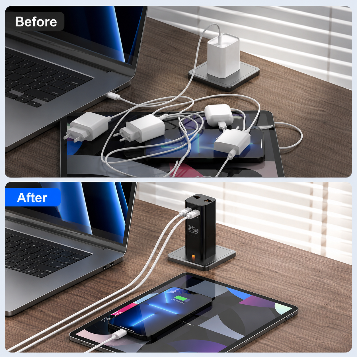 Dual USB-C output ports — PD and QC3.0